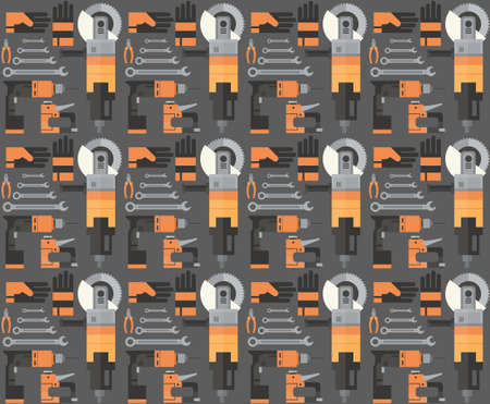 Seamless Pattern Of Repair And Construction Working Tools, Equipment Collection Flat Vector Illustrationのイラスト素材