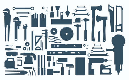 Set Of Repair And Construction Working Hand Tools, Equipment Collection Flat Vector Illustrationのイラスト素材