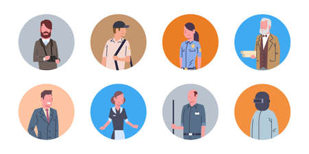 People Group Different Occupation Icons Set Workers Profession Collection Flat Vector Illustrationのイラスト素材