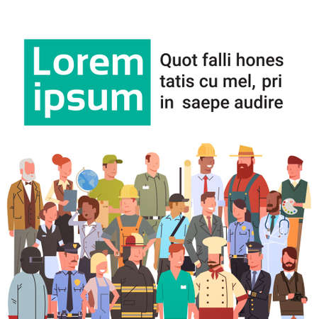 People Group Different Occupation Set Workers Profession Collection Flat Vector Illustrationのイラスト素材