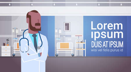 Man Medical Doctor Clinics Hospital Interior Medicine Worker Flat Vector Illustrationのイラスト素材