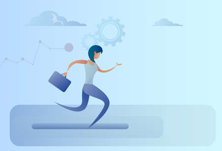 Business Woman Run Team Leader Competition Concept Flat Vector Illustrationのイラスト素材