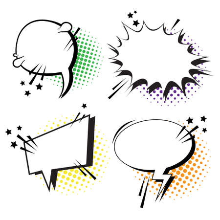 Chat Bubble Icon Set Pop Art Style Social Media Communication Flat Vector Illustrationのイラスト素材