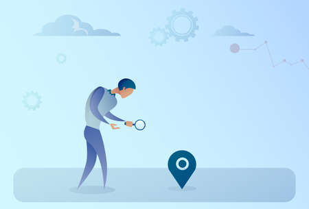 Business Man Searching For Destination On Digital City Map Gps Navigation Concept Vector Illustrationのイラスト素材
