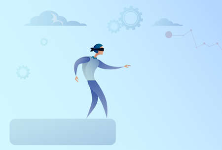 Business Man Blind Walking To Cliff Gap Crisis Risk Concept Flat Vector Illustrationのイラスト素材