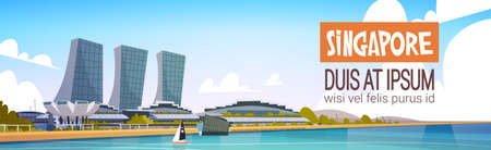 Singapore City View Skyscraper Background Skyline Cityscape with Copy Space Vector Illustrationのイラスト素材