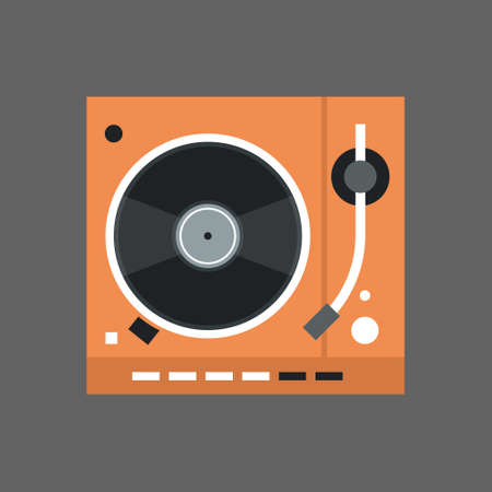 Gramophone Icon Vinyl Disk Recorder Audio System Flat Vector Illustrationのイラスト素材
