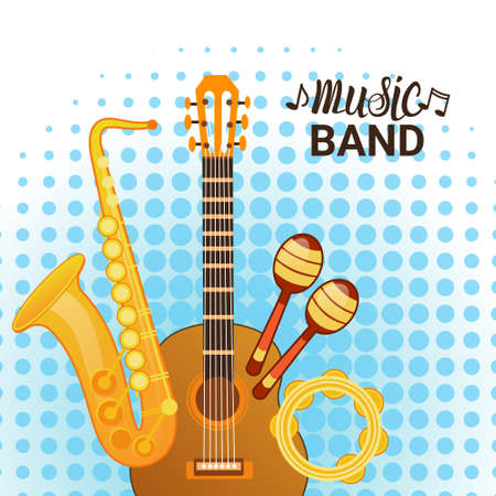 Music Band Instruments Set Banner Musical Concert Poster Concept Flat Vector Illustrationのイラスト素材
