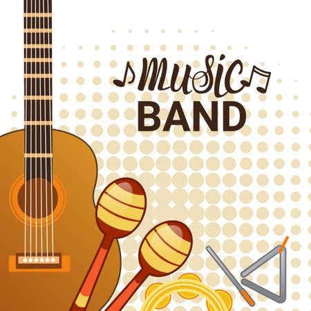 Music Band Instruments Set Banner Musical Concert Poster Concept Flat Vector Illustrationのイラスト素材