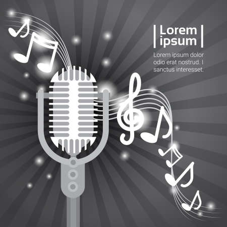 Live Music Microphone Banner Colorful Pop Art Style Modern Musical Concert Poster Flat Vector Illustrationのイラスト素材