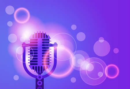 Microphone Music Banner Colorful Pop Art Style Modern Musical Poster Flat Vector Illustrationのイラスト素材