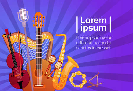 Music Instruments Set Banner With Copy Space Musical Concept Flat Vector Illustrationのイラスト素材