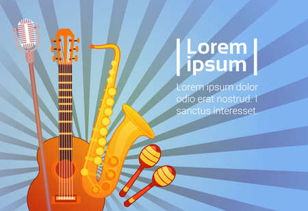 Music Instruments Set Banner With Copy Space Musical Concept Flat Vector Illustrationのイラスト素材
