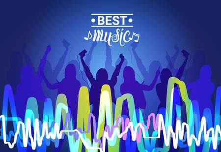 Best Music Silhouette People Dancing Live Concert Banner Colorful Musical Poster Flat Vector Illustrationのイラスト素材
