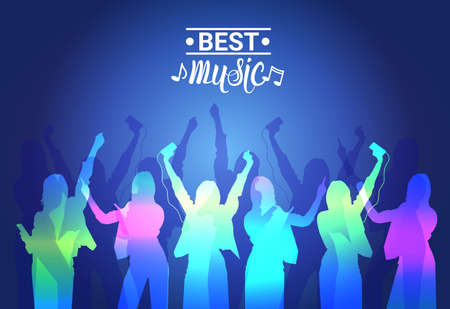Best Music Silhouette People Dancing Live Concert Banner Colorful Musical Poster Flat Vector Illustrationのイラスト素材