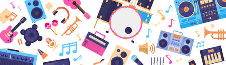 Seamless Pattern Music Instruments And Equipment Electronics Icons Flat Vector Illustrationのイラスト素材