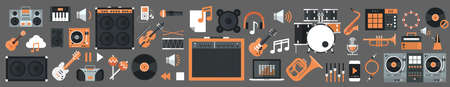 Seamless Pattern Music Instruments And Equipment Electronics Icons Flat Vector Illustrationのイラスト素材