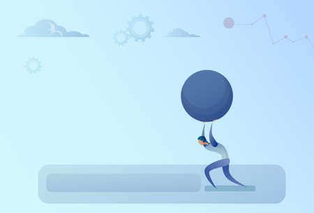Business Man Carry Big Stone Credit Debt Finance Crisis Concept Flat Vector Illustrationのイラスト素材