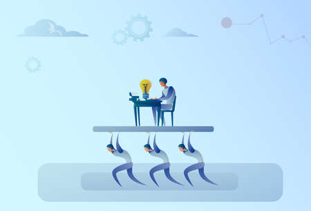 Business People Team Carry Boss Businessman Working On Computer Leadership Concept Flat Vector Illustrationのイラスト素材