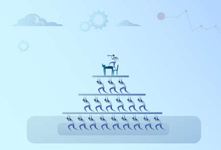 Business People Team Hold Businessman With Binocular Looking In Future Leader Success Concept Vector Illustrationのイラスト素材