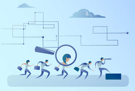 Recruitment Zoom Magnifying Glass Picking Business Person Candidate People Group Flat Vector Illustratioのイラスト素材