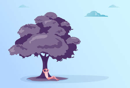 Business Man Sit Under Tree Relaxed Businessman Vacation Rest Concept Vector Illustrationのイラスト素材