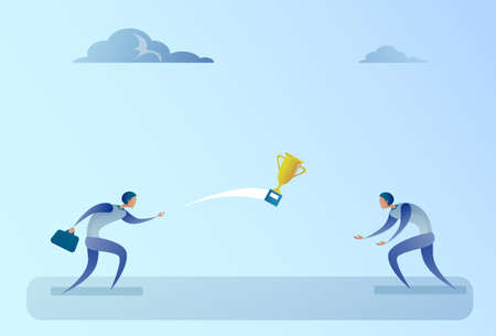 Business People ThrowingWinner Cup Successful Teamwork Concept Flat  Illustrationのイラスト素材