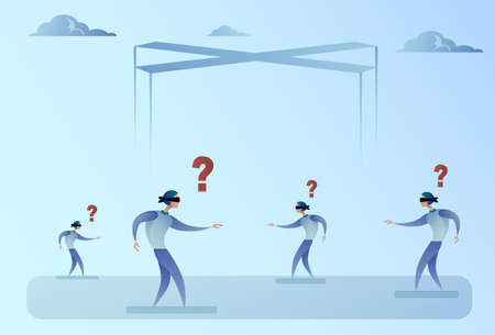 Business Man Group Blind Forded Walking With Question Mark Problem Concept Vector Illustrationのイラスト素材
