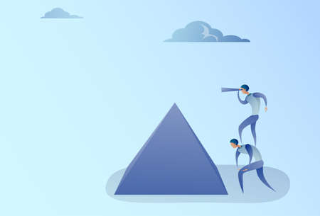 Businessman Looking With Binocular On Future Opportunity Successful Business Man Team Growth Increase Concept Vector Illustrationのイラスト素材