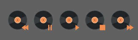 Vynil Disk Music Player Volume Icon Set Audio Listening App Interface Button Flat Vector Illustrationのイラスト素材