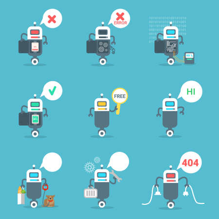 Modern Robots Icons Set Chat Bot Artificial Intelligence Technology Concept Flat Vector Illustration