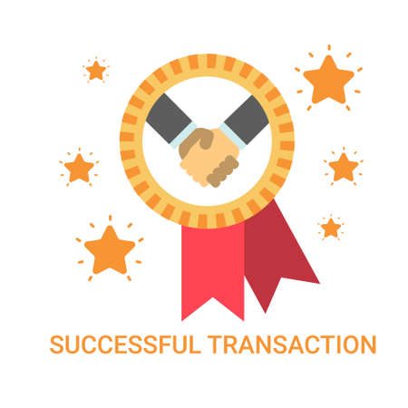 Successful Transaction Icon Business Men Handshake Deal Agreement Banner Flat Illustrationのイラスト素材