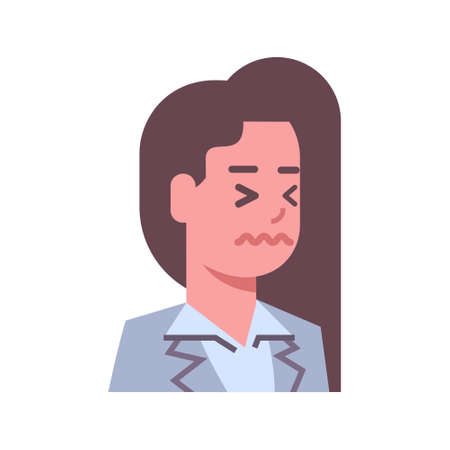 Female Upset Emotion Icon Isolated Avatar Woman Facial Expression Concept Face Vector Illustrationのイラスト素材