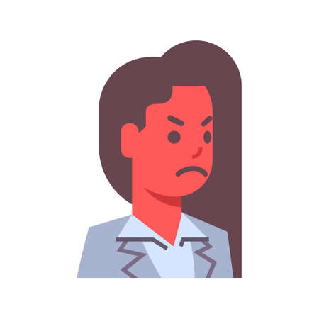 Female Angry Emotion Icon Isolated Avatar Woman Facial Expression Concept Face Vector Illustrationのイラスト素材