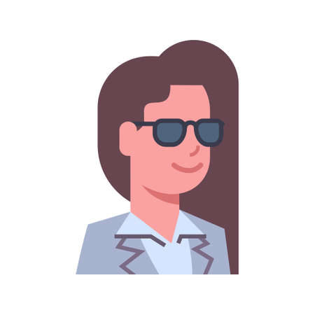 Female Wearing Sunglasses Emotion Icon Isolated Avatar Woman Facial Expression Concept Face Vector Illustrationのイラスト素材