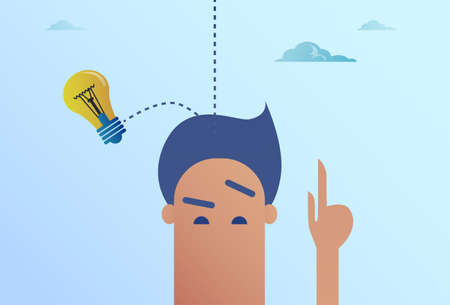 Light Bulb Falling On Business Man Head New Idea Concept Flat Vector Illustrationのイラスト素材