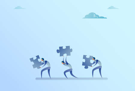 Group Of Business People Carry Puzzle Parts Teamwork Cooperation Concept Flat Vector Illustrationのイラスト素材
