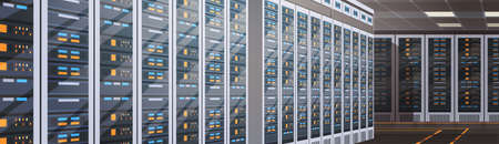 Data Center Room Hosting Server Computer Information Database Synchronize Technology Flat Vector...