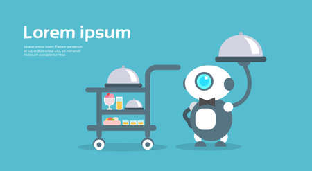 Modern Robot Waiter Artificial Intelligence Technology Concept Flat Vector Illustrationのイラスト素材