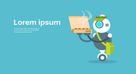 Modern Robot Food Delivery Courier Artificial Intelligence Technology Concept Flat Vector Illustrationのイラスト素材