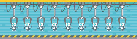 Robots Production Conveyor Automatic Assembly Machinery Industrial Automation Industry Flat Vector Illustrationのイラスト素材