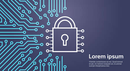 Lock Network Data Protection System Concept Banner Vector Illustrationのイラスト素材