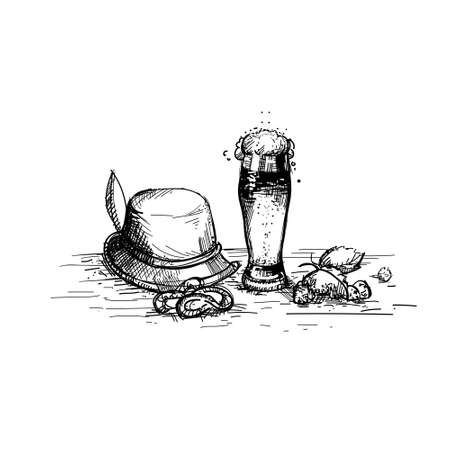 Beer Glass Sketch Mug Oktoberfest Festival Banner Vector Illustrationのイラスト素材