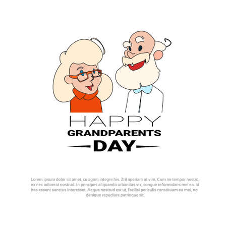 Happy Grandparents Day Greeting Card Banner With Grandfather And Grandmother Vector Illustrationのイラスト素材