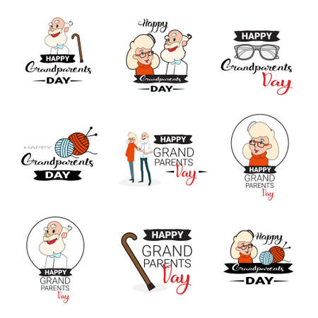 Happy Grandparents Day Greeting Card Banners Set Text Over White Background Vector Illustrationのイラスト素材