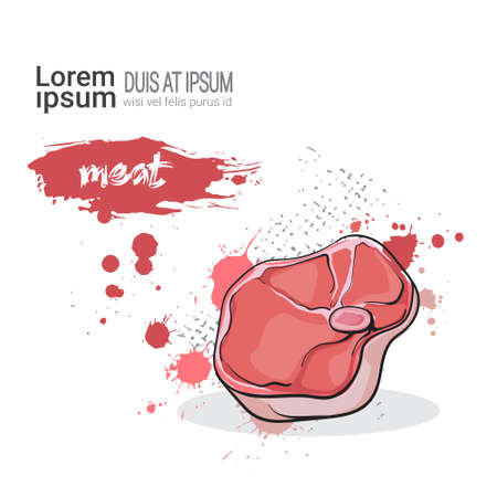 Meat Hand Drawn Watercolor Food Pork On White Background With Copy Space Illustrationのイラスト素材