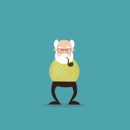 Senior Man Grandfather Full Length Flat Vector Illustrationのイラスト素材