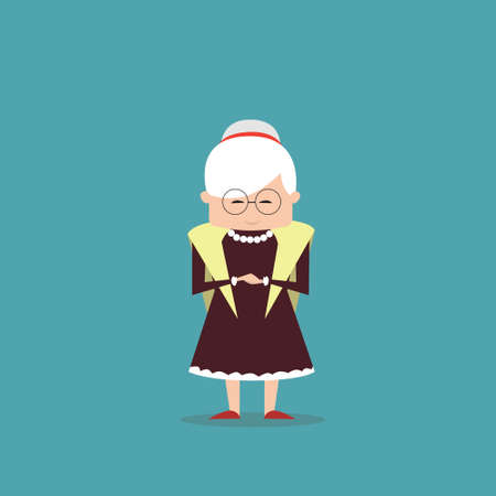 Senior Woman Grandmother Full Length Lady Flat Vector Illustrationのイラスト素材