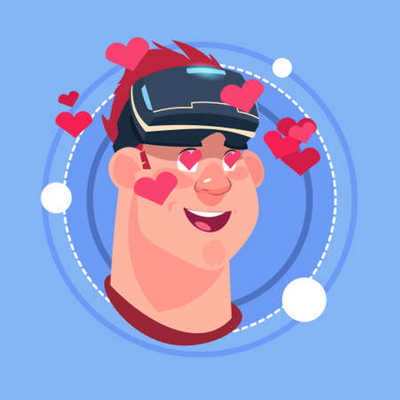 Man Happy Smiling Male Emoji Wearing 3d Virtual Glasses Emotion Icon Avatar Facial Expression Concept Vector Illustrationのイラスト素材
