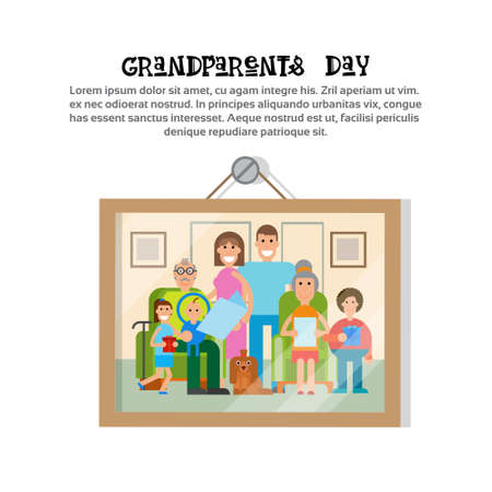Picture Of Family Together Happy Grandparents Day Greeting Card Banner Vector Illustrationのイラスト素材